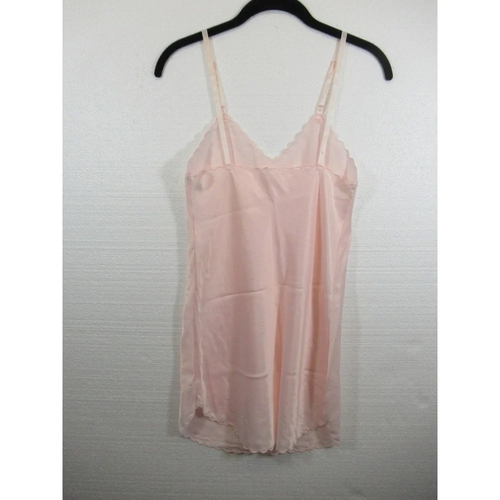 Vintage Scalloped Satin Mini Dress Full Slip Women 32 Pink